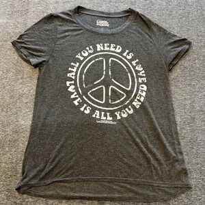 Lennon & McCartney All You Need is Love Peace Sign Gray T-Shirt Womens Sz XL‎